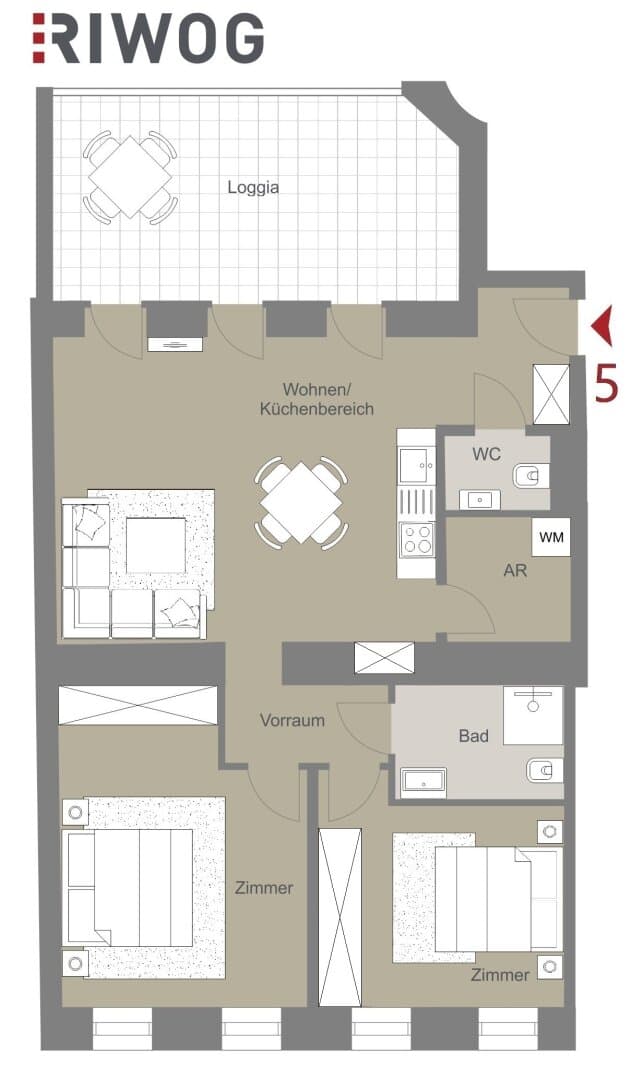 Grundriss Top 5 — Mohsgasse 9 — 3 Zimmer — 83 m² — 1st floor