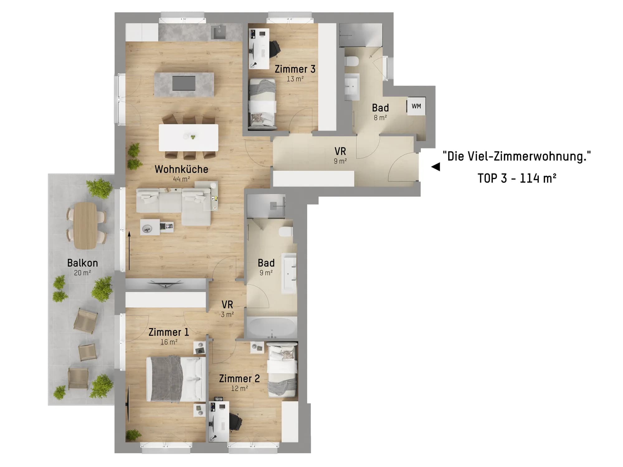 Grundriss TOP 3 — Mühlhäufelweg 69 — 4 Zimmer — 114,8 m² — 1st floor — Grundriss 3/6