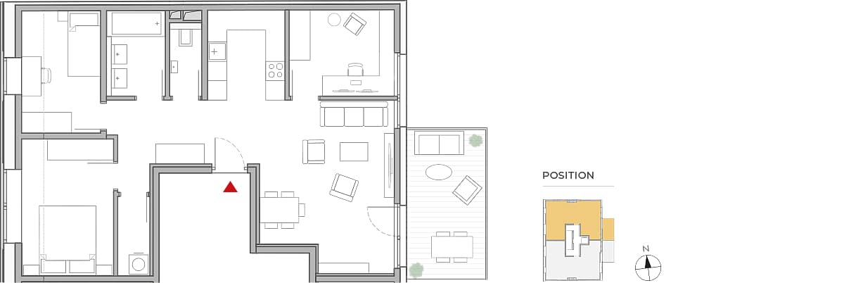 Grundriss Top 18 — Nobilegasse 52 — 4 Zimmer — 77 m² — 5th floor — Balkon 11 m²