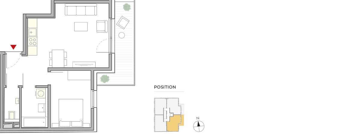 Grundriss Top 16 — Nobilegasse 52 — 2 Zimmer — 42 m² — 4th floor — Balkon 8 m²