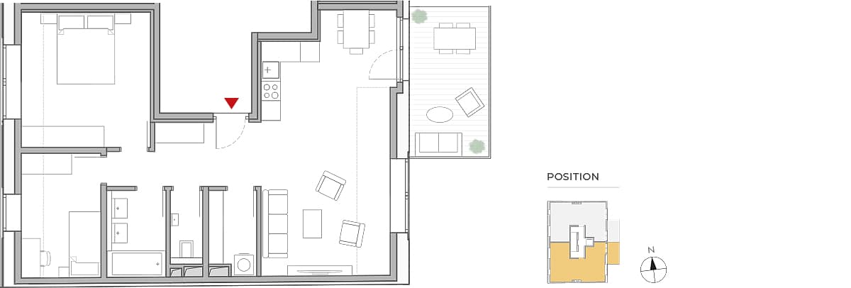 Grundriss Top 19 — Nobilegasse 52 — 3 Zimmer — 78 m² — 5th floor — Balkon 11 m² — Grundriss 1/2