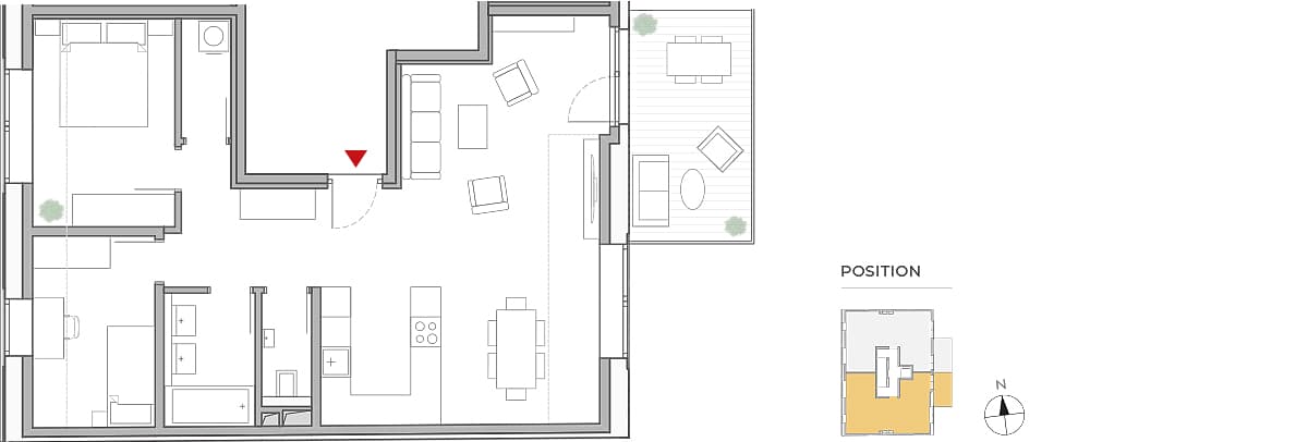 Grundriss Top 19 — Nobilegasse 52 — 3 Zimmer — 78 m² — 5th floor — Balkon 11 m² — Grundriss 2/2