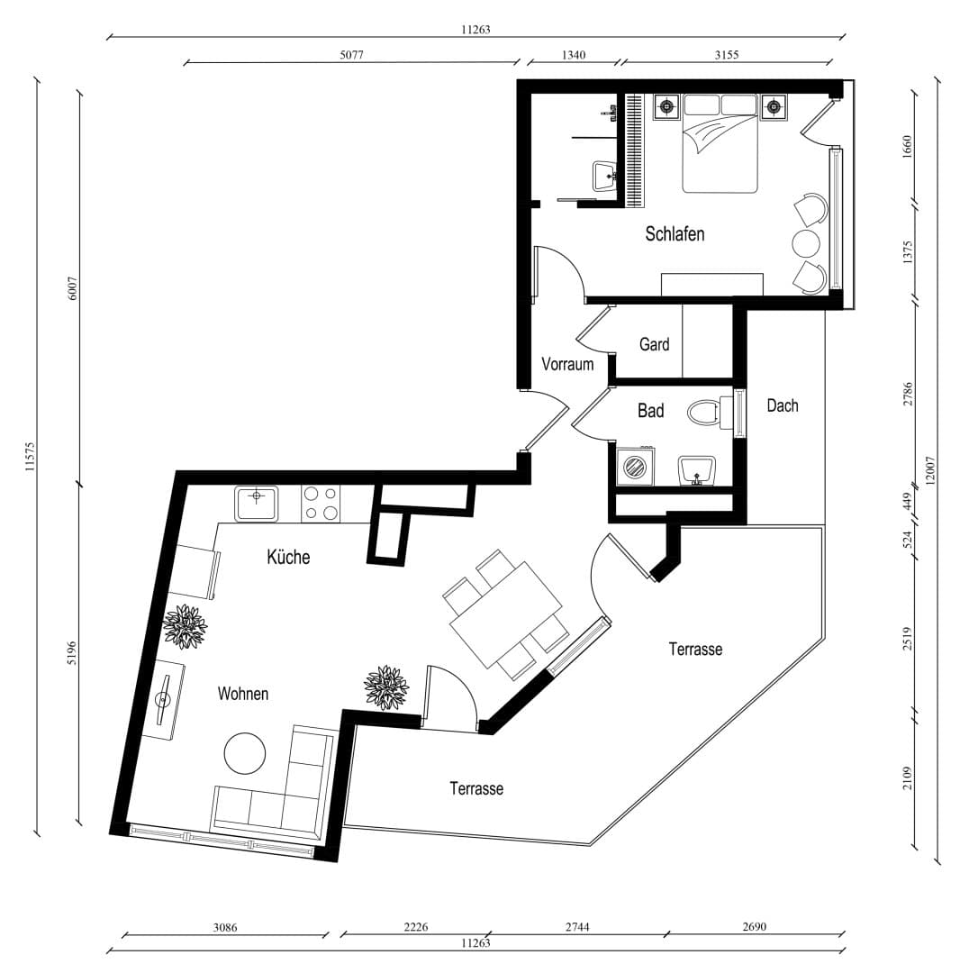 Grundriss Top 54 — NORD4 — 2 Zimmer — 61,3 m² — 2nd attic floor — Grundriss 1/2