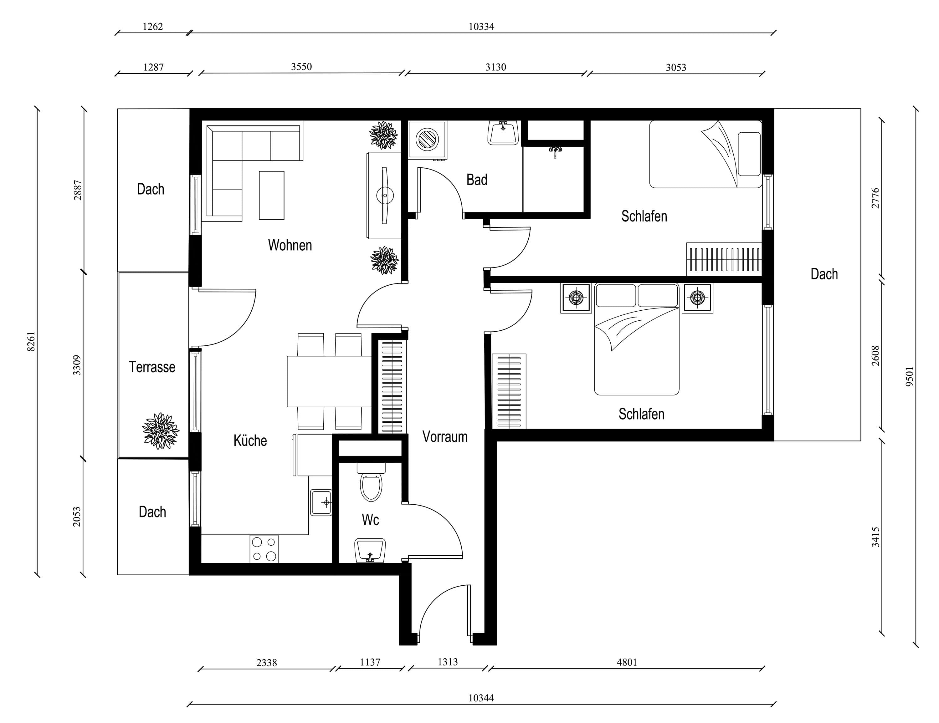 Grundriss Top 48 — NORD4 — 3 Zimmer — 72,4 m² — 1st attic floor — Grundriss 1/2