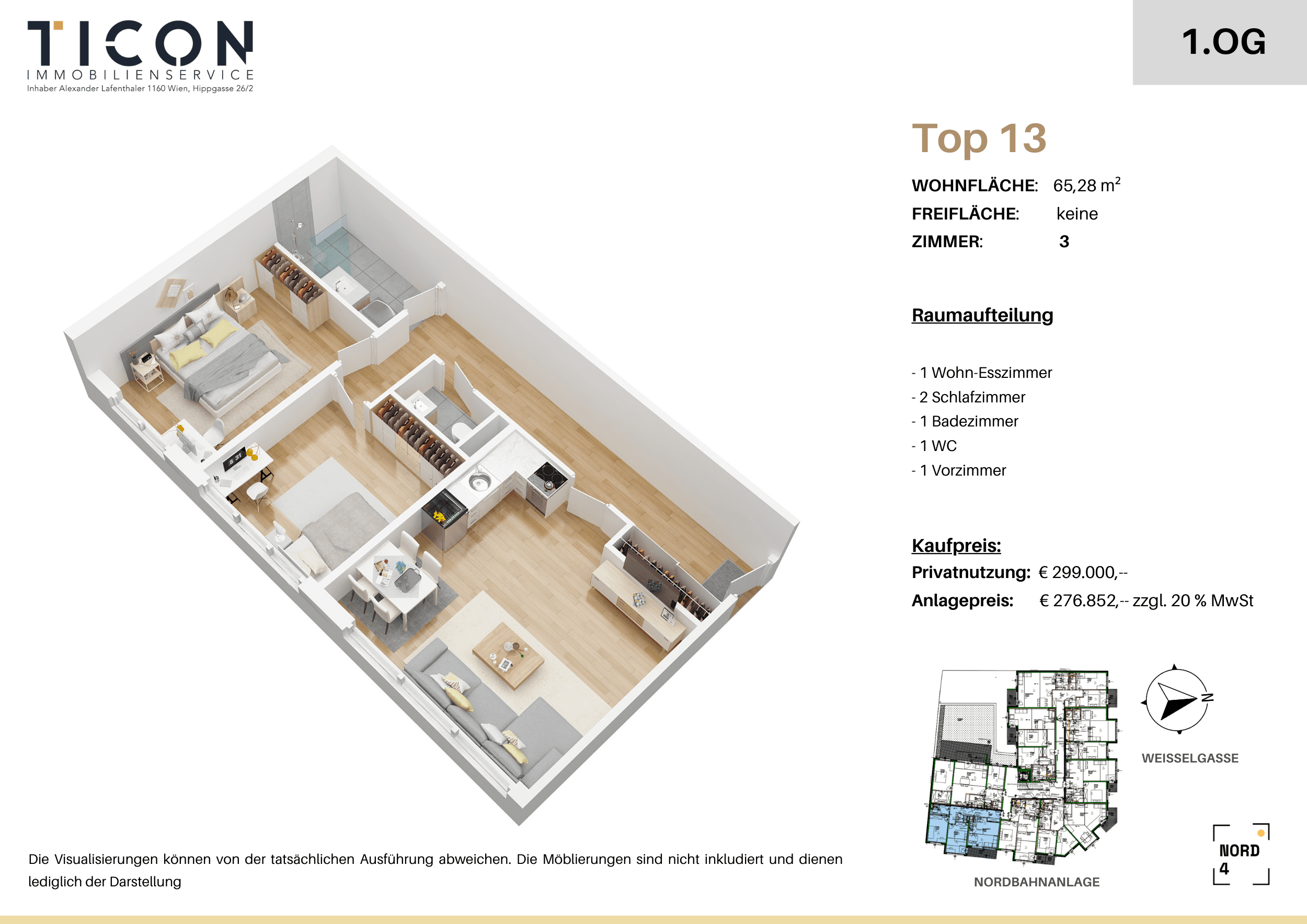 Grundriss Top 13 — NORD4 — 3 Zimmer — 65,3 m² — 1st floor — Grundriss 2/2
