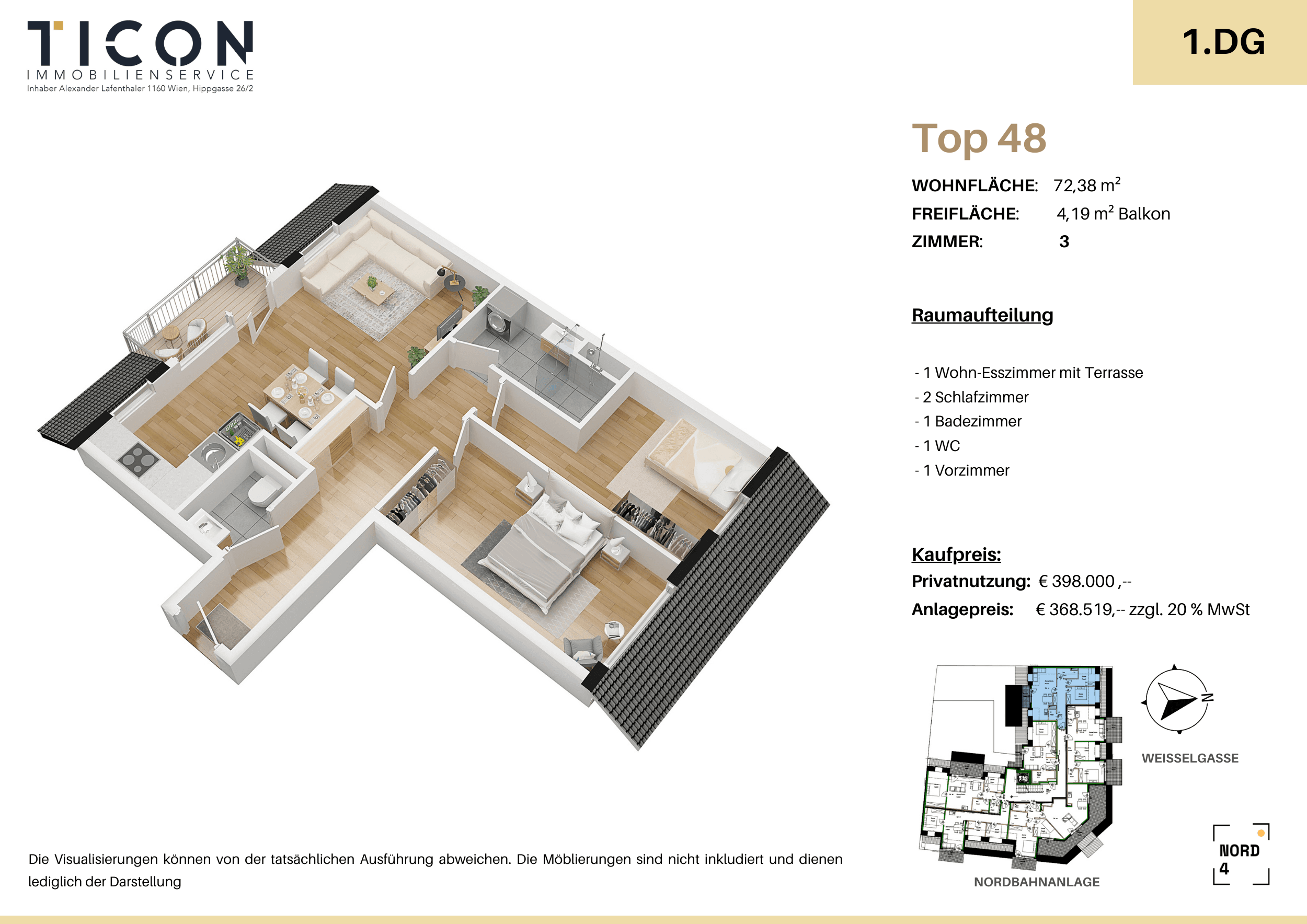Grundriss Top 48 — NORD4 — 3 Zimmer — 72,4 m² — 1st attic floor — Grundriss 2/2