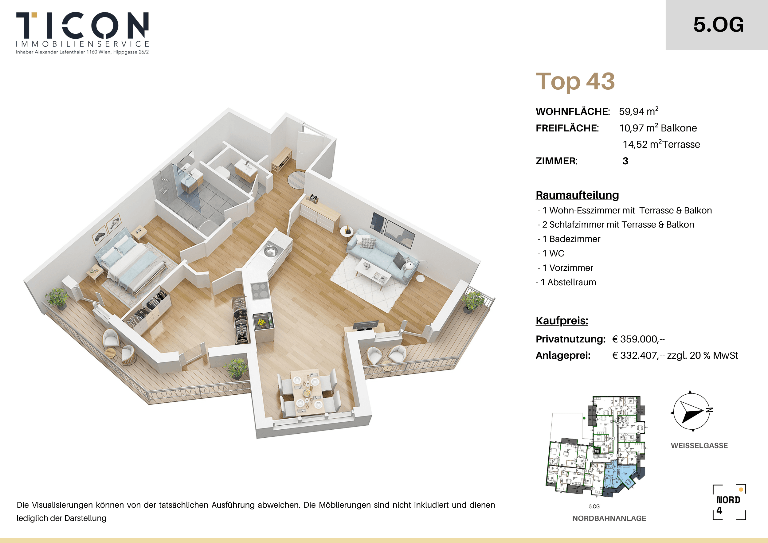 Grundriss Top 43 — NORD4 — 3 Zimmer — 59,9 m² — 5th floor — Grundriss 2/2