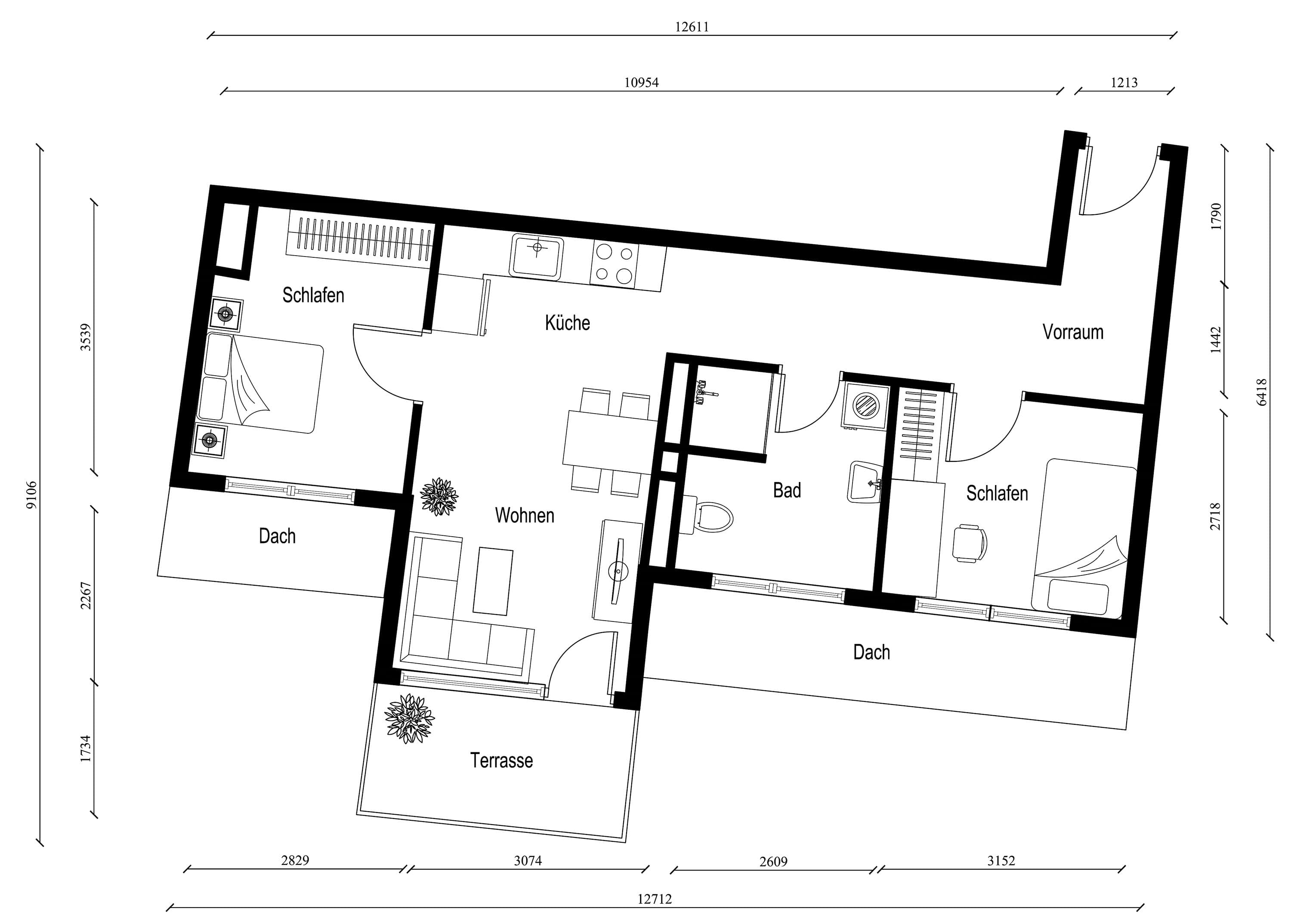 Grundriss Top 51 — NORD4 — 3 Zimmer — 61,9 m² — 1st attic floor — Grundriss 1/2