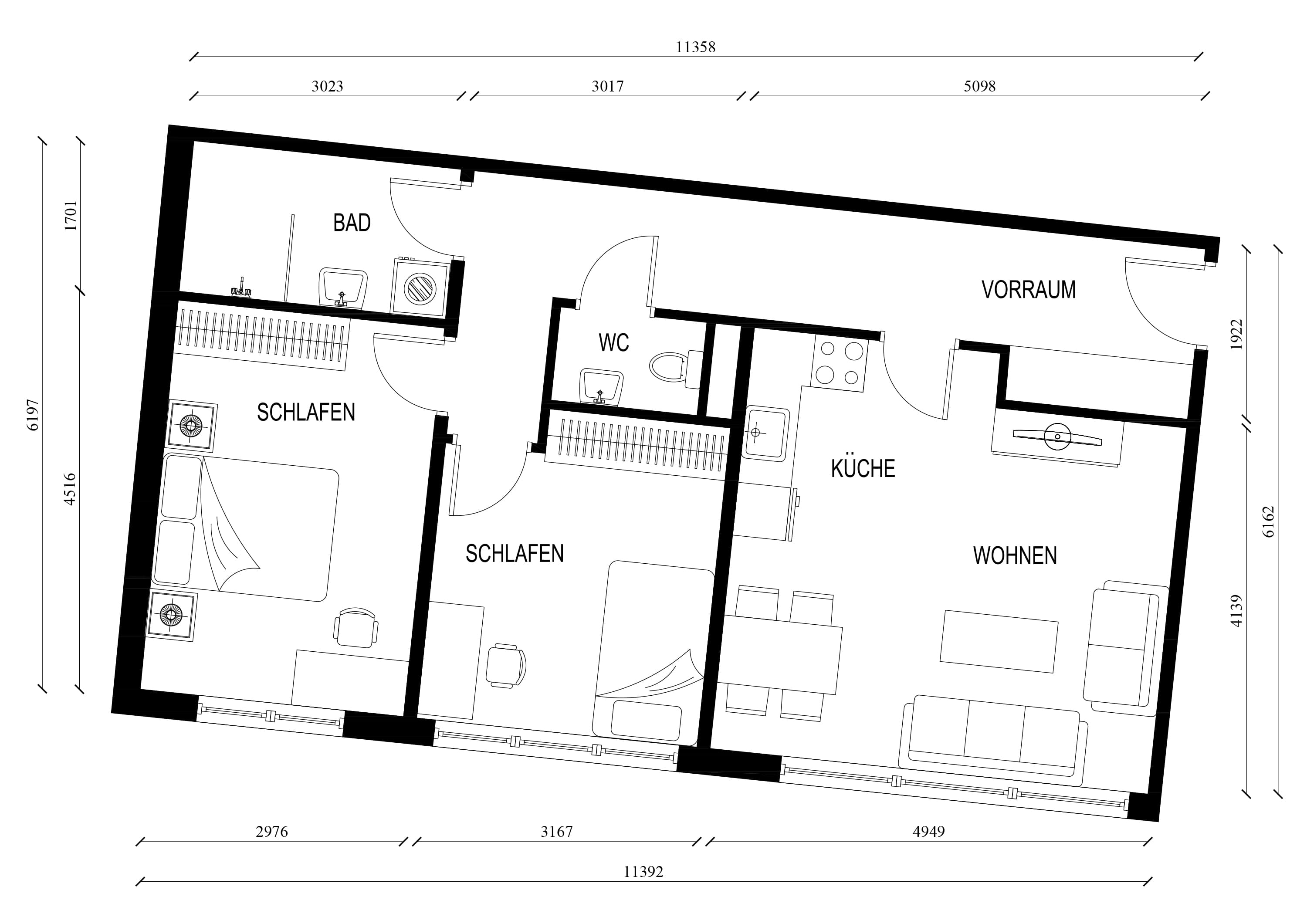 Grundriss Top 13 — NORD4 — 3 Zimmer — 65,3 m² — 1st floor — Grundriss 1/2