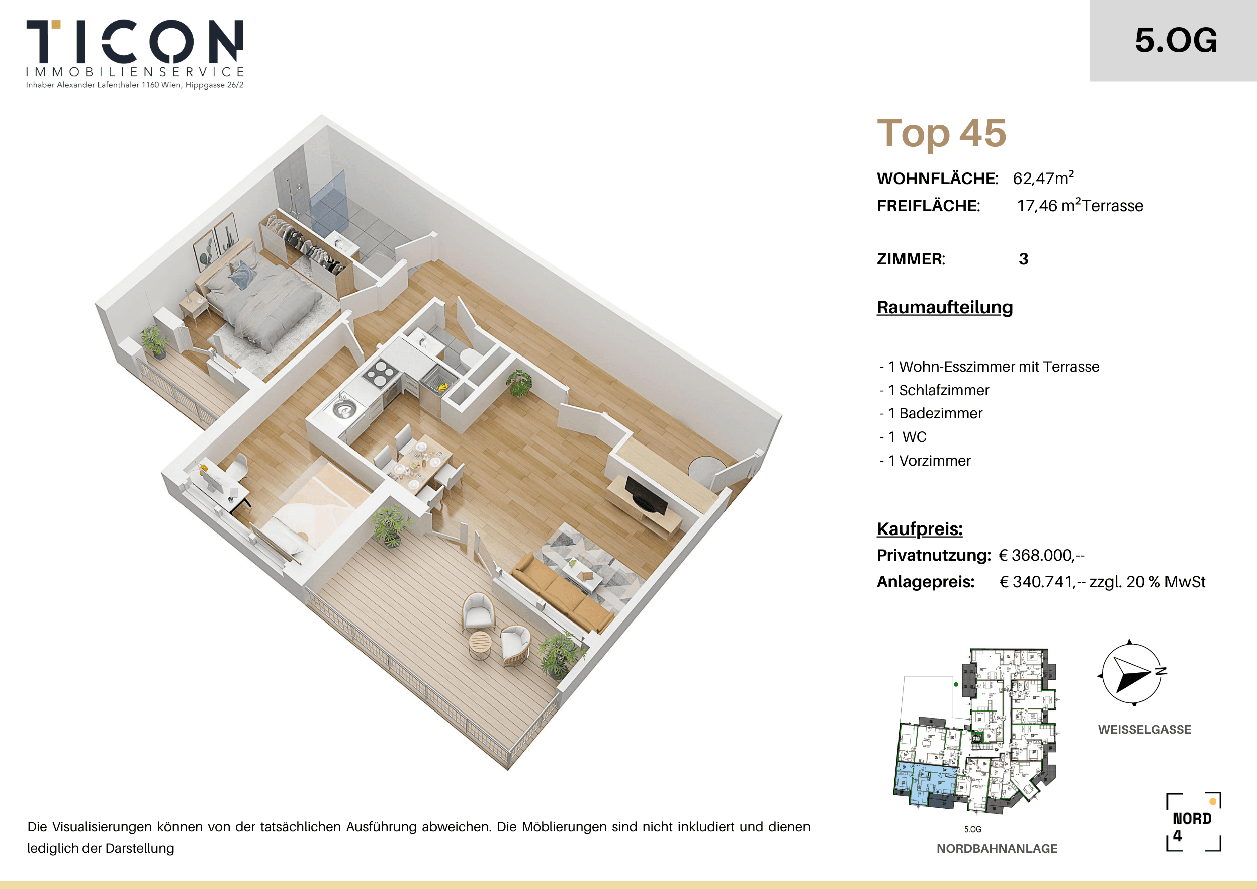 Grundriss Top 45 — NORD4 — 3 Zimmer — 62,5 m² — 5th floor — Grundriss 2/2