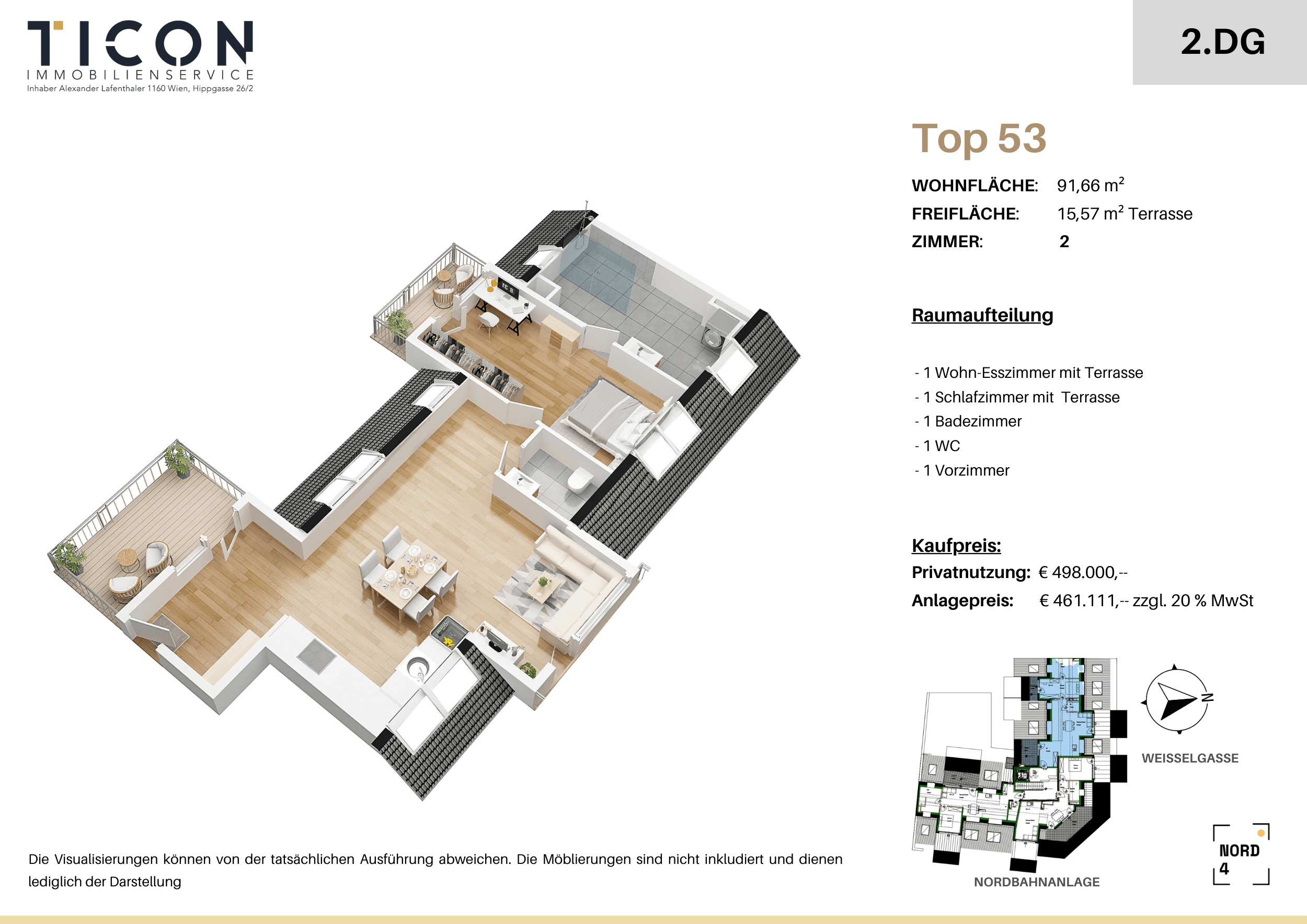 Grundriss Top 53 — NORD4 — 2 Zimmer — 91,7 m² — 2nd attic floor — Grundriss 2/2