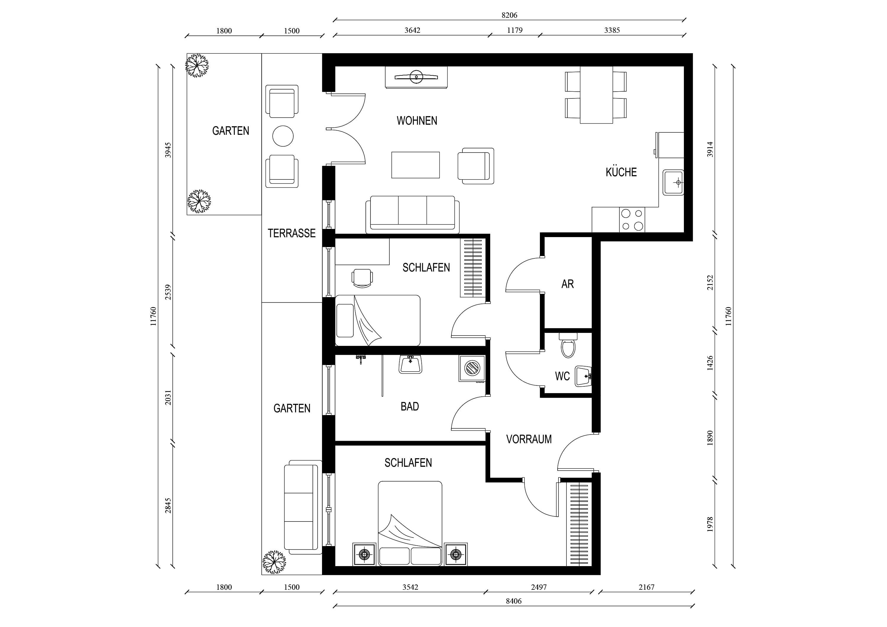 Grundriss Top 01 — NORD4 — 3 Zimmer — 74,1 m² — Ground floor — Grundriss 1/3