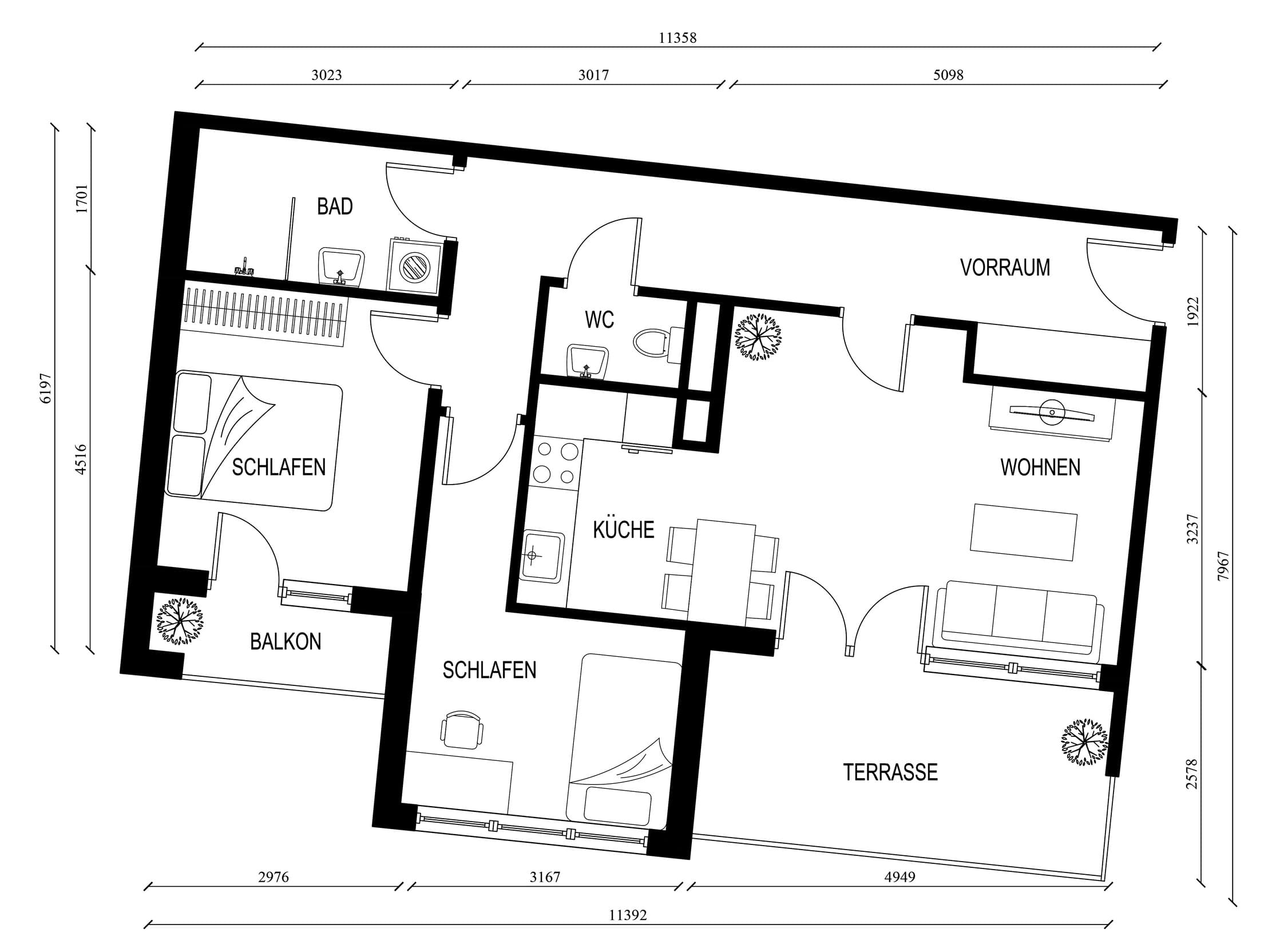 Grundriss Top 45 — NORD4 — 3 Zimmer — 62,5 m² — 5th floor — Grundriss 1/2