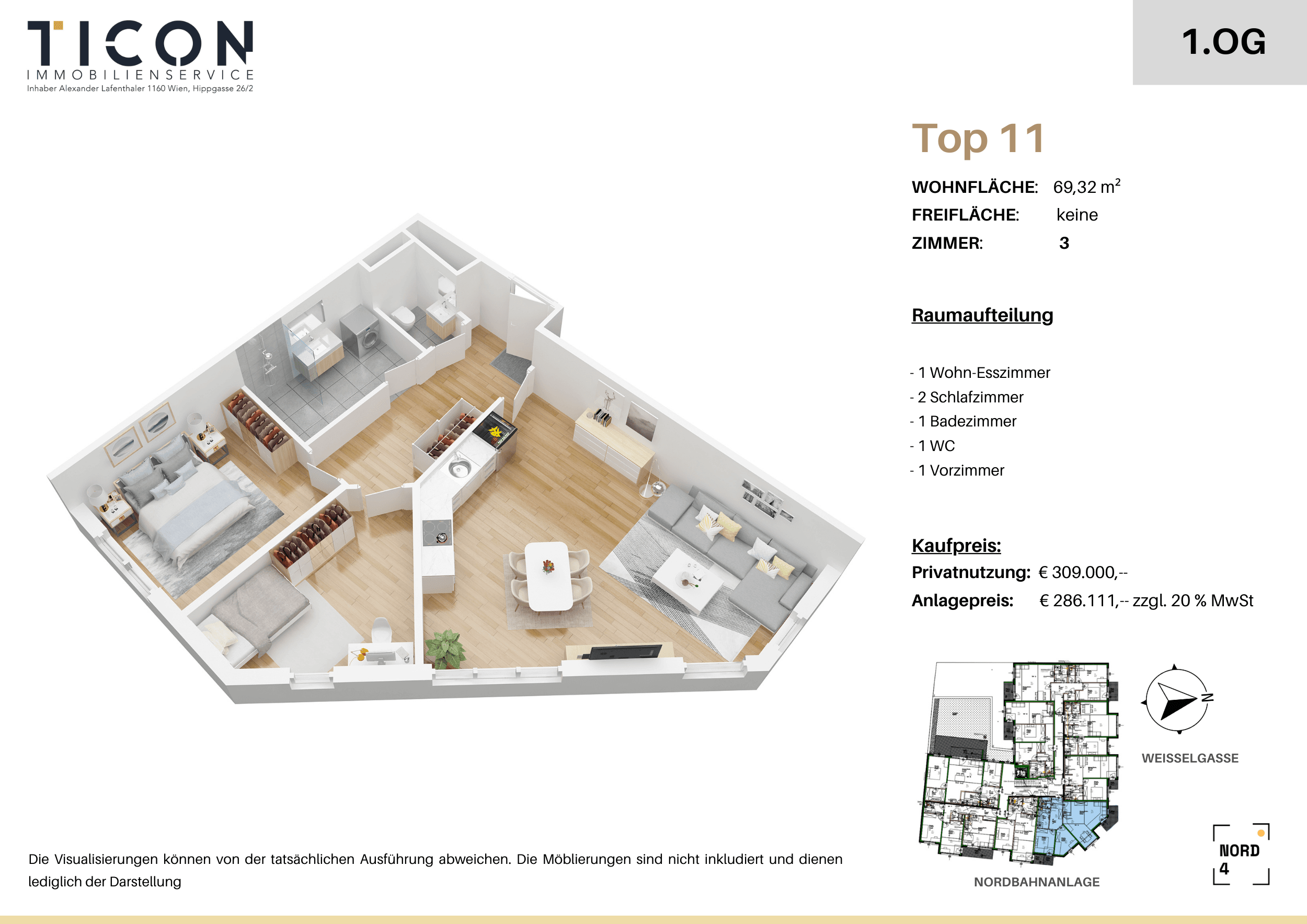 Grundriss Top 11 — NORD4 — 3 Zimmer — 69,3 m² — 1st floor — Grundriss 2/2