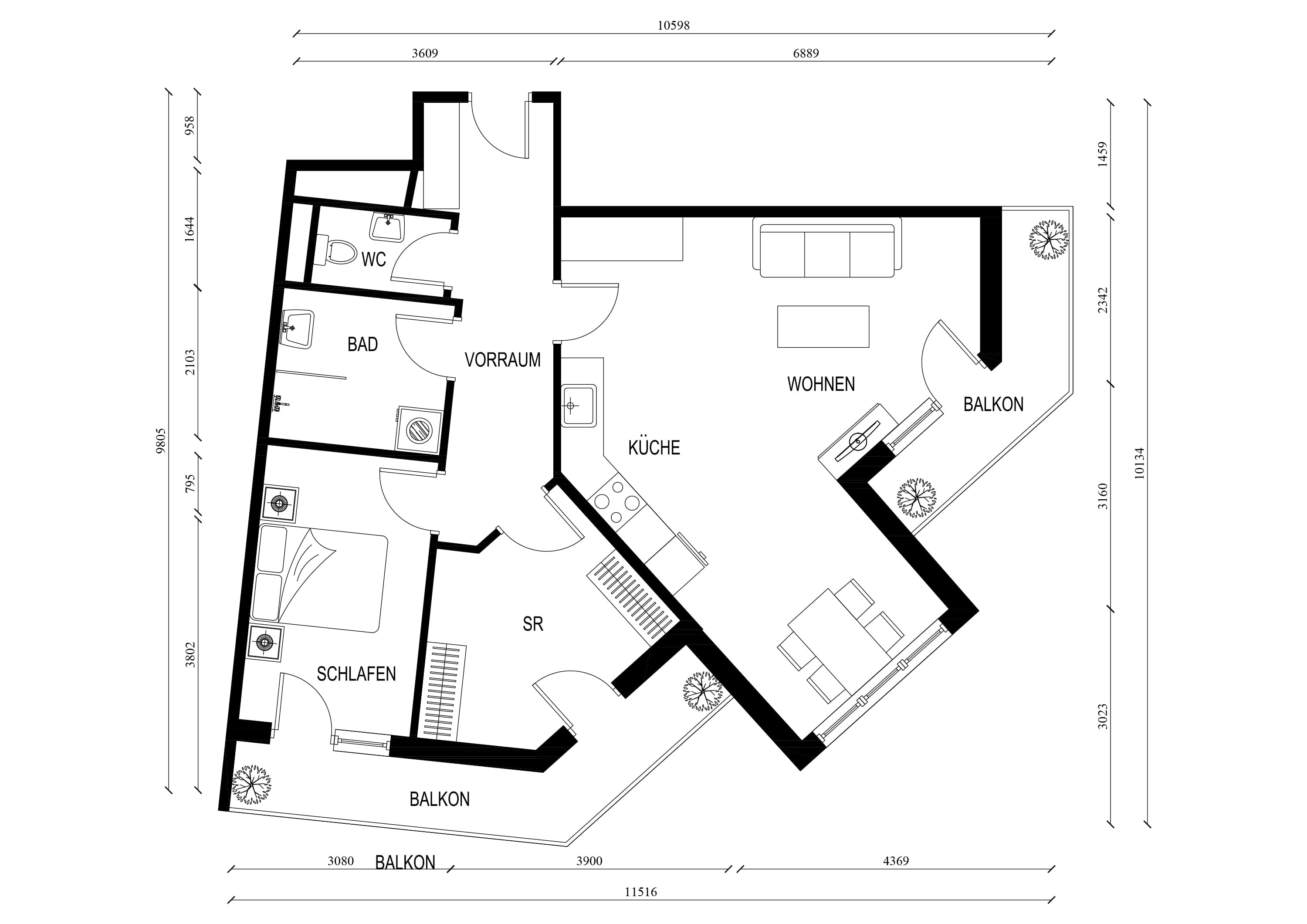 Grundriss Top 43 — NORD4 — 3 Zimmer — 59,9 m² — 5th floor — Grundriss 1/2