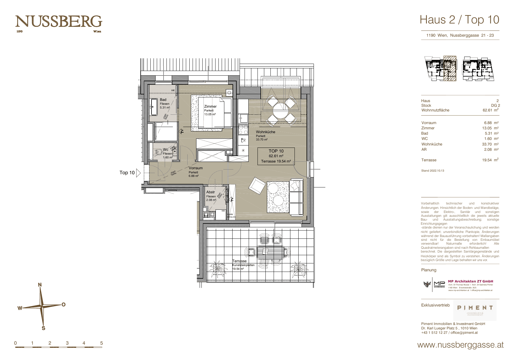 Grundriss Top 2.10 — Nussberg — 2 Zimmer — 62,6 m² — 2nd attic floor