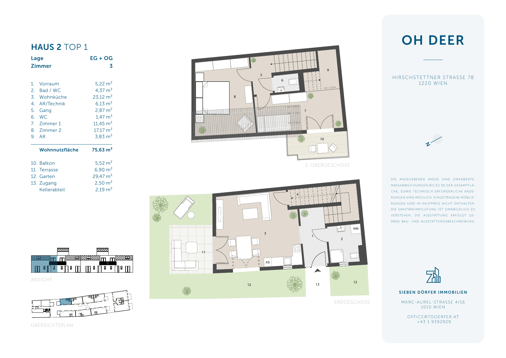 Grundriss Top 2.1 — Oh Deer — 3 Zimmer — 75,6 m² — Ground floor / Upper floor