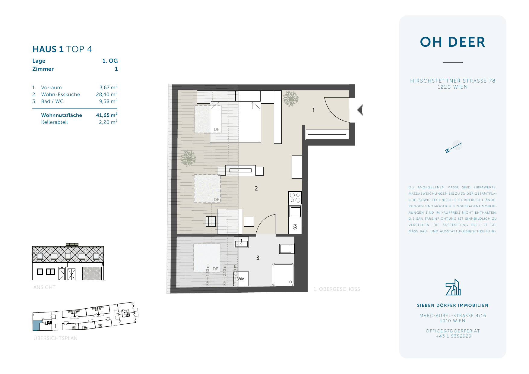 Grundriss Top 1.4 — Oh Deer — 1 Zimmer — 41,3 m² — 1st floor