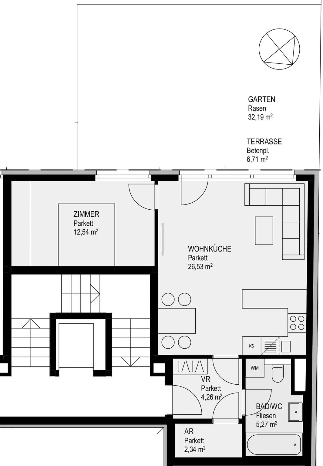 Grundriss Top 1 — Ostmarkgasse 18 — 2 Zimmer — 50,9 m² — Ground floor