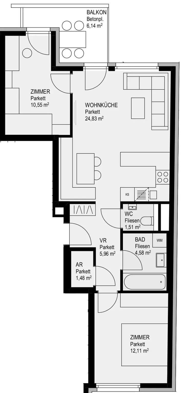 Grundriss Top 4 — Ostmarkgasse 18 — 3 Zimmer — 61 m² — Upper floor