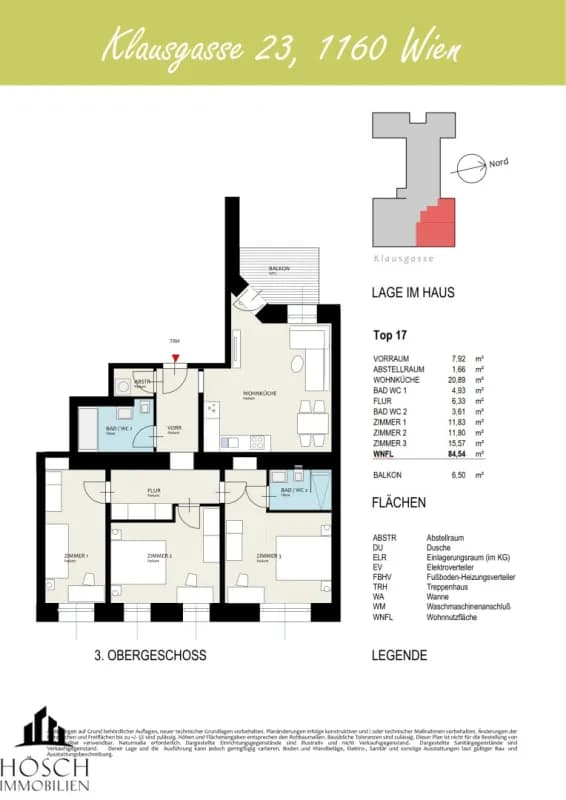 Grundriss Top 117 — Otto & Klaus — 4 Zimmer — 84,5 m² — Attic floor — Balkon 6,5 m²