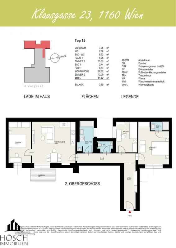 Grundriss Top 115 — Otto & Klaus — 4 Zimmer — 91,7 m² — Attic floor — Balkon 3,5 m²