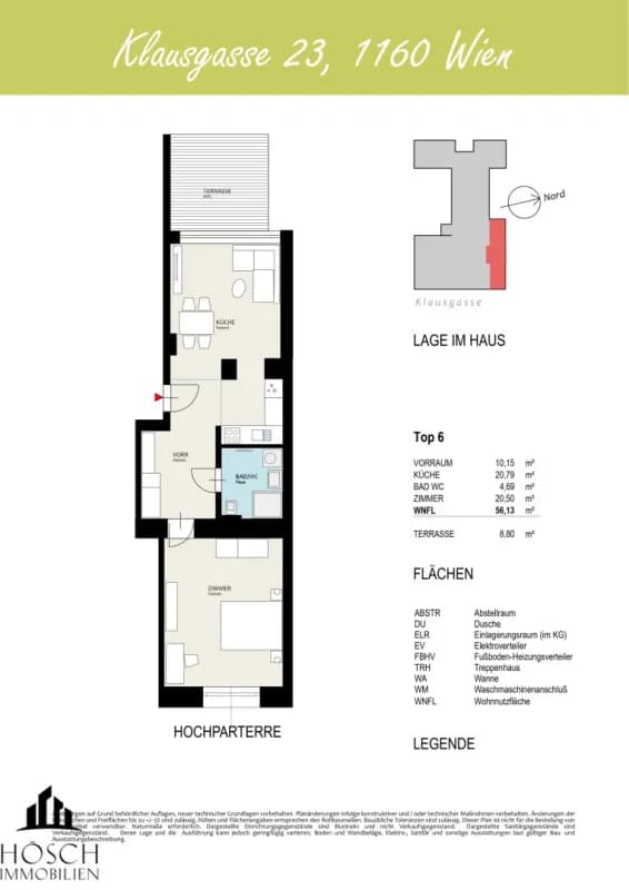 Grundriss Top 106 — Otto & Klaus — 2 Zimmer — 56,1 m² — Attic floor — Terrasse 8,8 m²