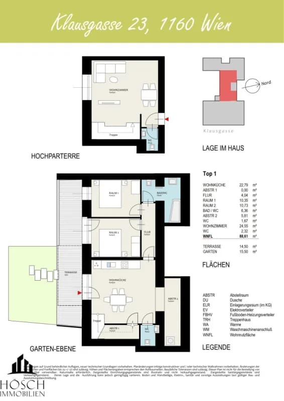 Grundriss Top 101 — Otto & Klaus — 4 Zimmer — 88,6 m² — Attic floor — Terrasse 14,5 m², Garten 15,5 m²