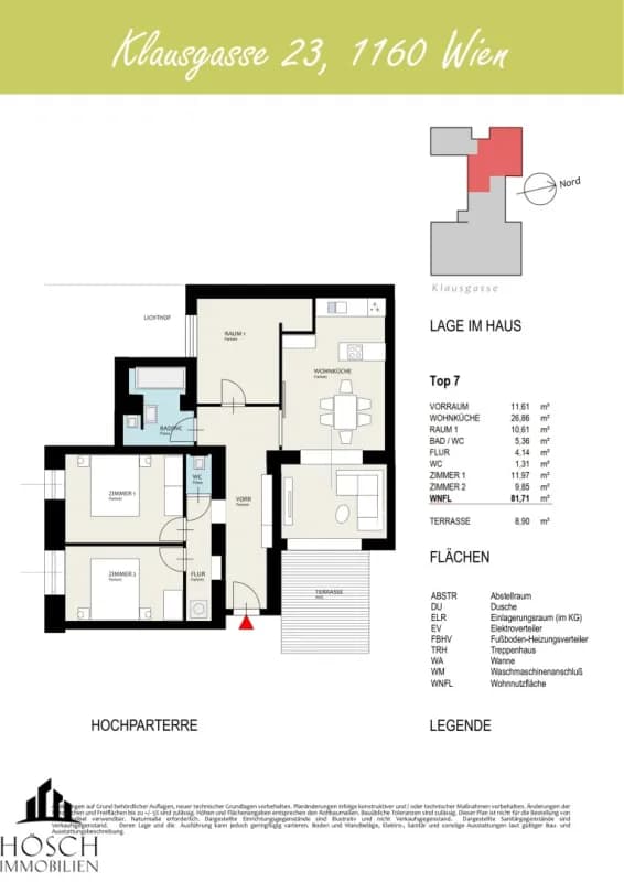 Grundriss Top 107 — Otto & Klaus — 4 Zimmer — 81,7 m² — Attic floor — Terrasse 8,9 m²