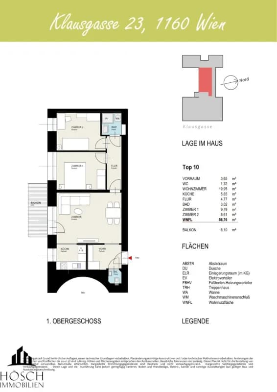 Grundriss Top 110 — Otto & Klaus — 3 Zimmer — 56,8 m² — Attic floor — Balkon 6,1 m²