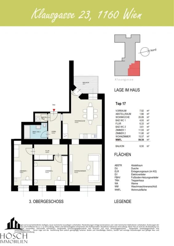 Grundriss Top 117 (republished) — Otto & Klaus — 4 Zimmer — 84,5 m² — Attic floor — Balkon 6,5 m²