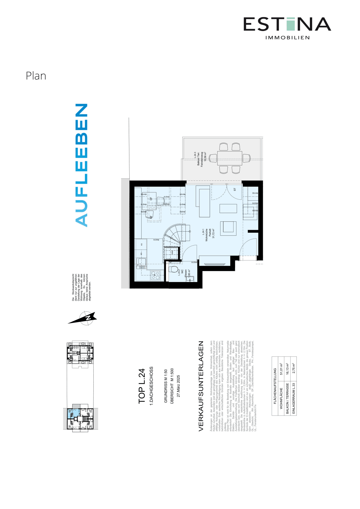 Grundriss Top L.24.1 — Aufleeben — 2 Zimmer — 51 m² — 2nd attic floor — Terrasse — Grundriss 2/4