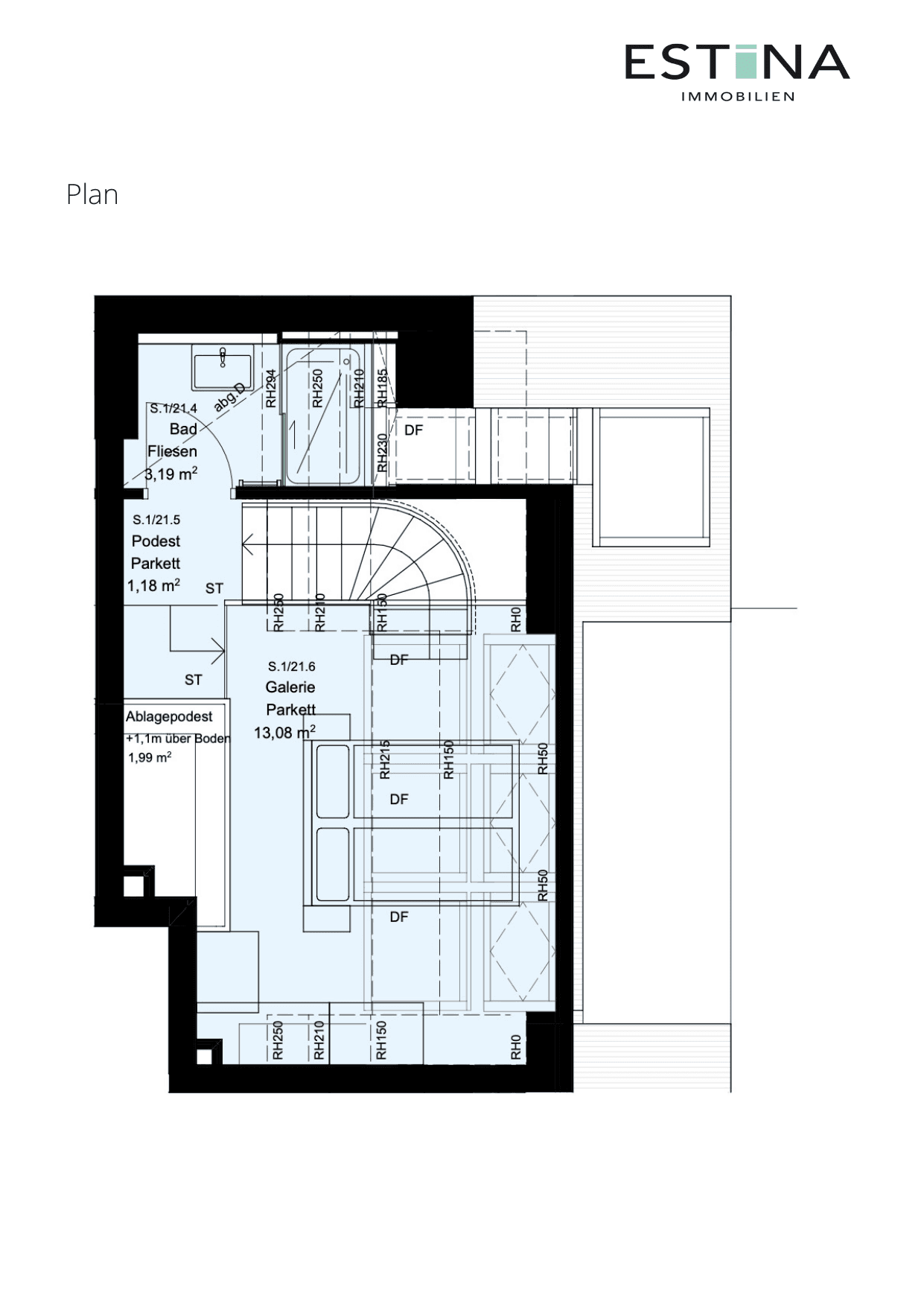 Grundriss Top S.1/21.2 — Aufleeben — 2 Zimmer — 51,2 m² — 1st attic floor — Terrasse — Grundriss 4/4