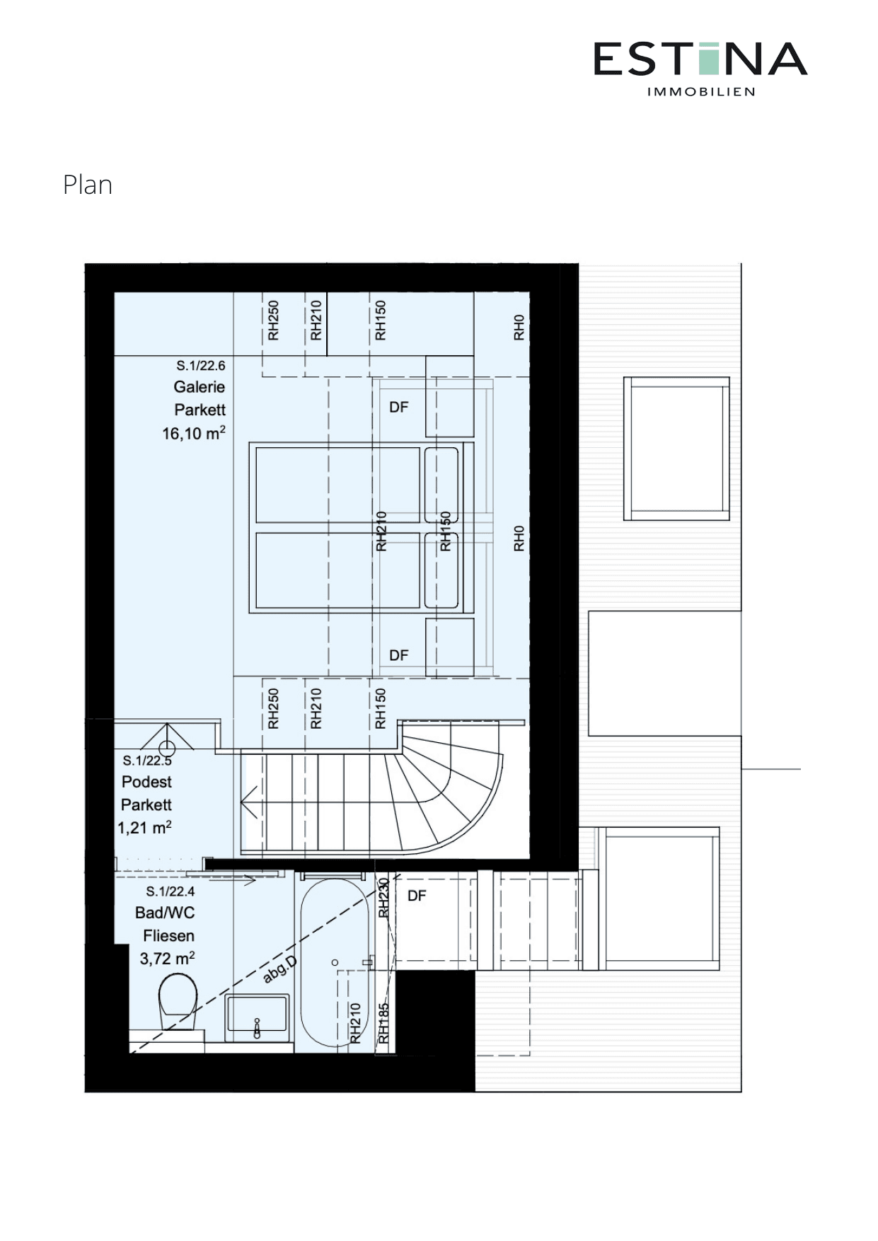 Grundriss Top S.1/22.4 — Aufleeben — 2 Zimmer — 52,3 m² — 1st attic floor — Terrasse — Grundriss 4/4