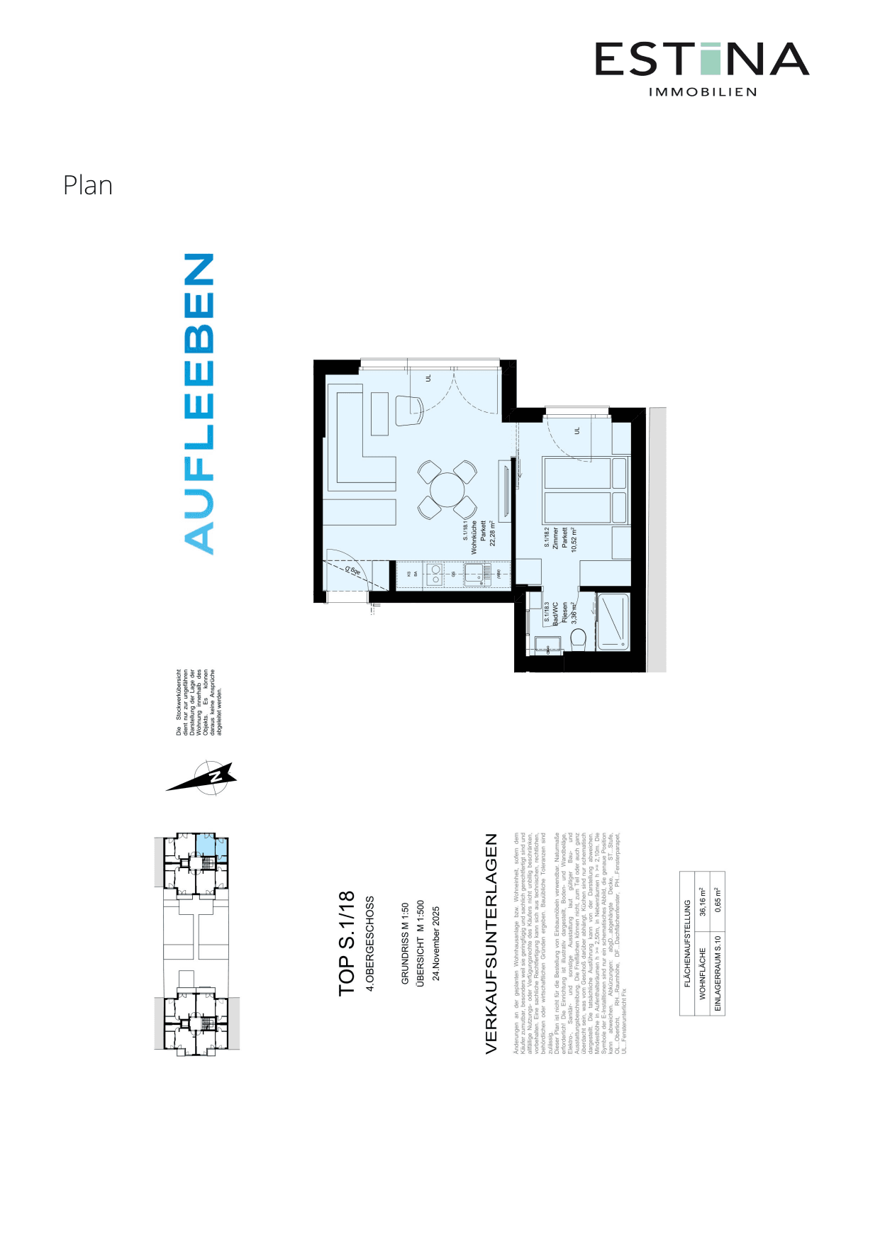 Grundriss Top S.1/18 — Aufleeben — 2 Zimmer — 36,2 m² — 4th floor