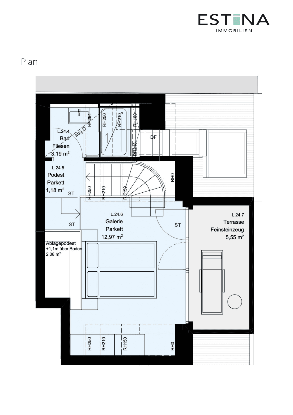 Grundriss Top L.24.1 — Aufleeben — 2 Zimmer — 51 m² — 2nd attic floor — Terrasse — Grundriss 3/4