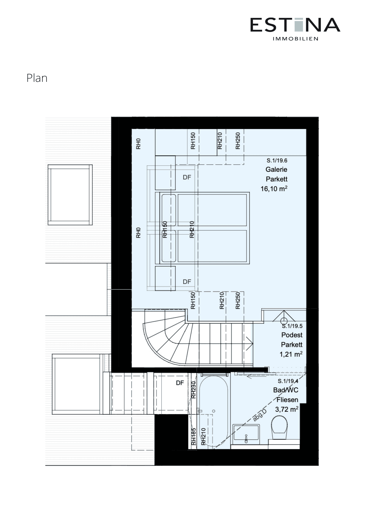 Grundriss Top S.1/19 — Aufleeben — 2 Zimmer — 52,2 m² — 1st attic floor — Terrasse — Grundriss 3/3