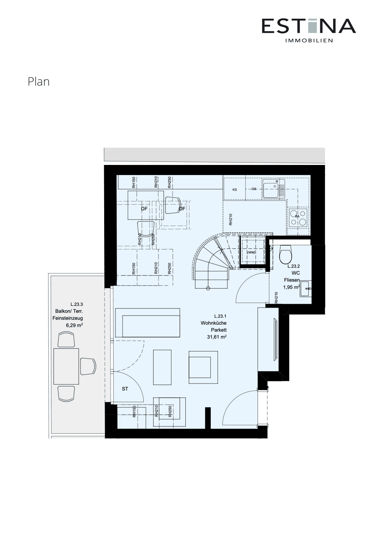 Grundriss Top L.24.1 — Aufleeben — 2 Zimmer — 51 m² — 2nd attic floor — Terrasse — Grundriss 4/4