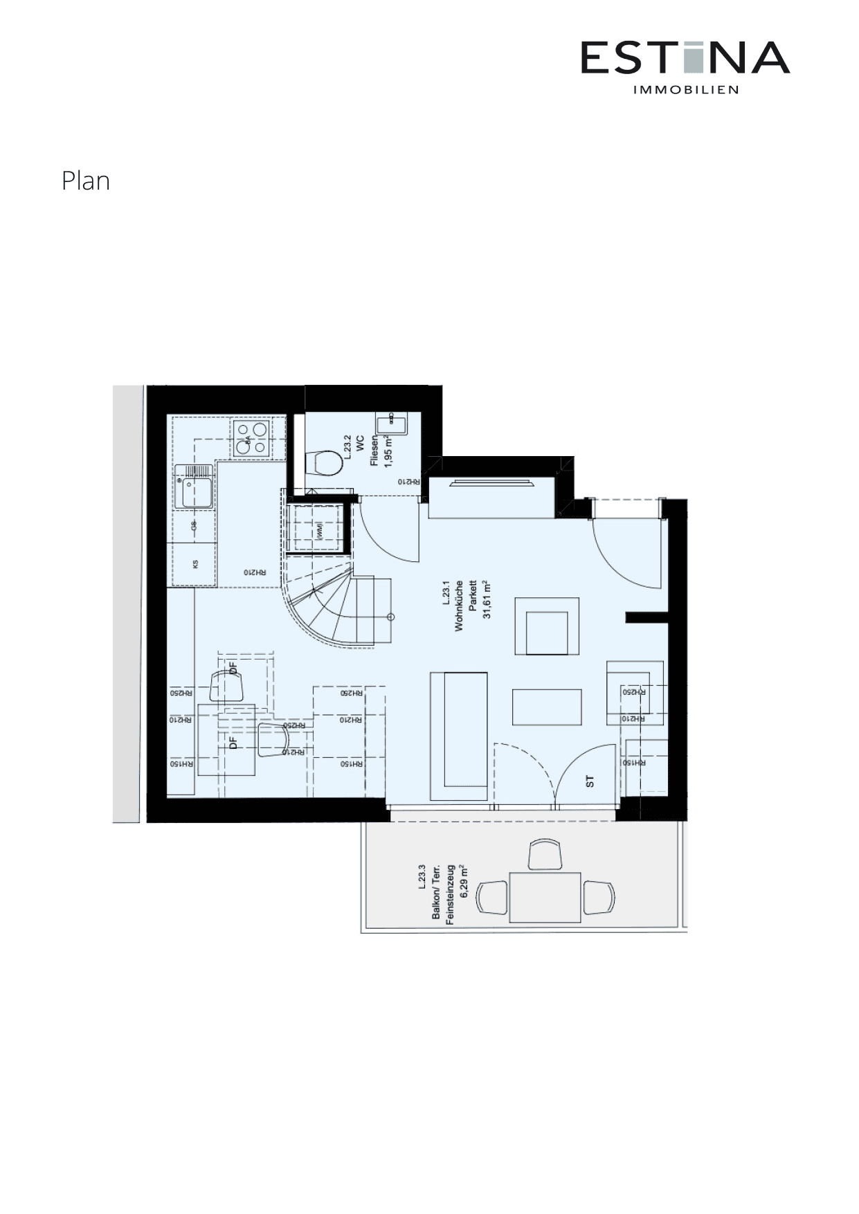 Grundriss Top L.23.1 — Aufleeben — 2 Zimmer — 49,8 m² — 2nd attic floor — Terrasse — Grundriss 2/4