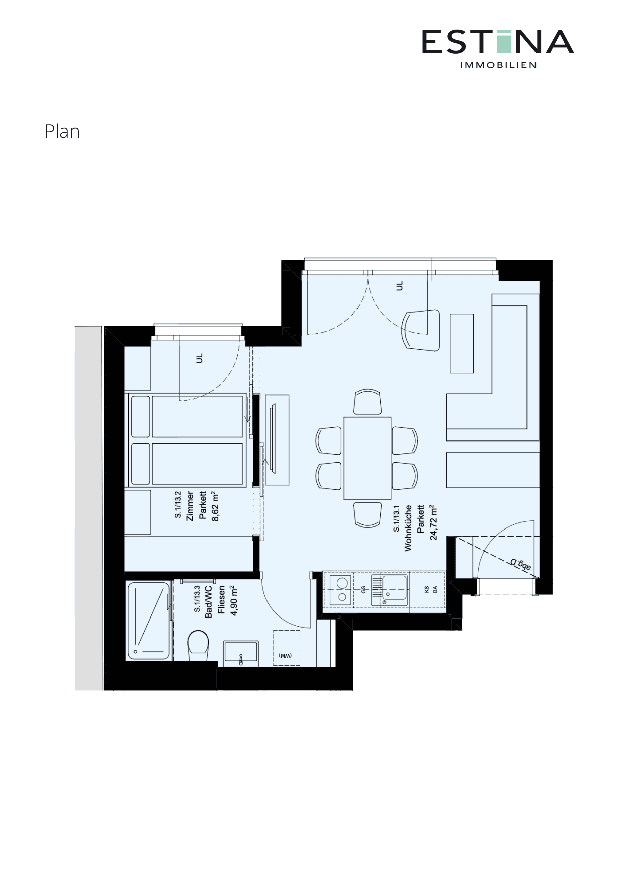 Grundriss Top S.1/13m — Aufleeben — 2 Zimmer — 38,2 m² — 3rd floor — Grundriss 2/2
