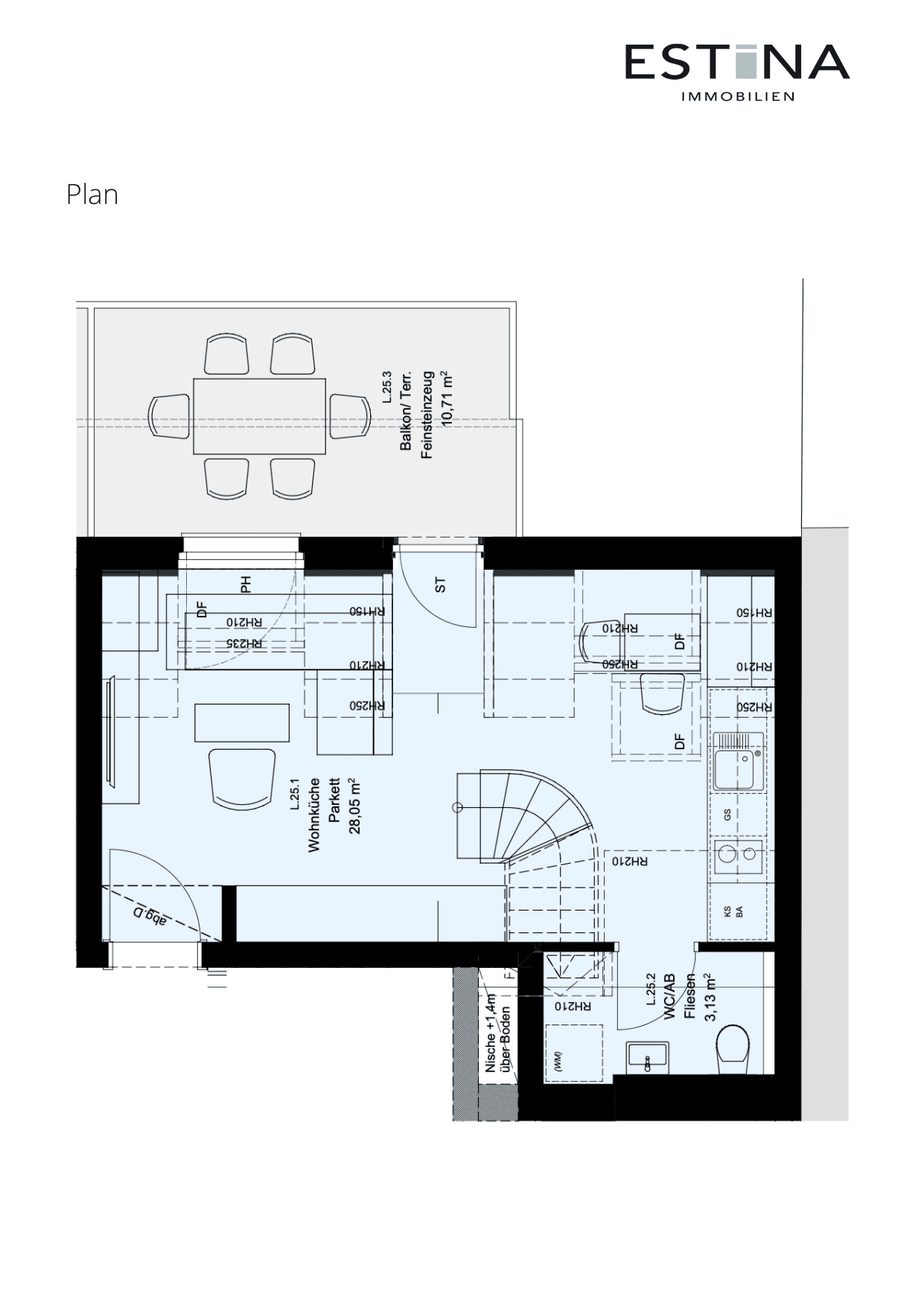 Grundriss Top L.25.1 — Aufleeben — 2 Zimmer — 51,1 m² — 2nd attic floor — Terrasse — Grundriss 2/3