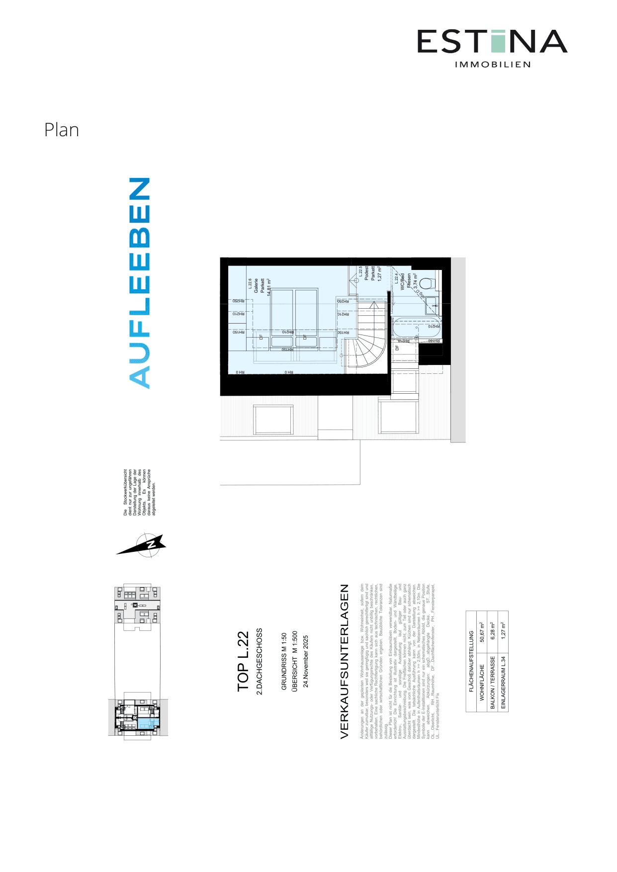 Grundriss Top L.22.1 — Aufleeben — 2 Zimmer — 50,6 m² — 2nd attic floor — Terrasse — Grundriss 2/4