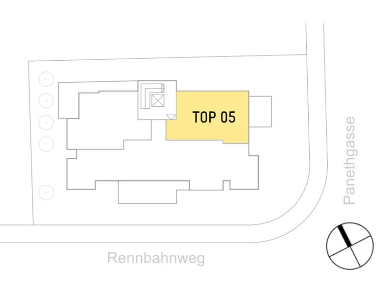 Grundriss Top 5 — Panethgasse 39 — 1 Zimmer — 56,8 m² — 1st floor — Grundriss 1/2