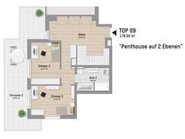 Grundriss Top 9 — Panethgasse 39 — 4 Zimmer — 179,6 m² — 3rd floor / Attic floor — Grundriss 2/2