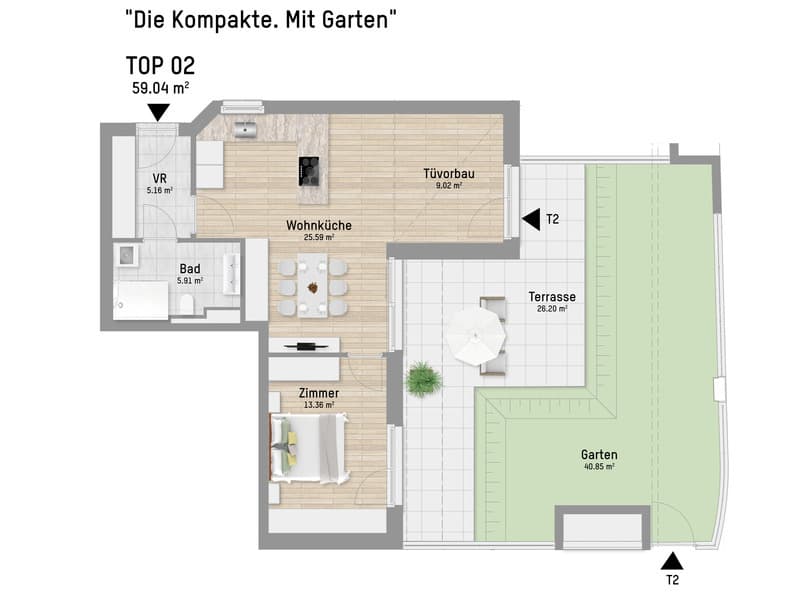 Grundriss Top 2 — Panethgasse 39 — 2 Zimmer — 59 m² — Ground floor — Grundriss 2/2