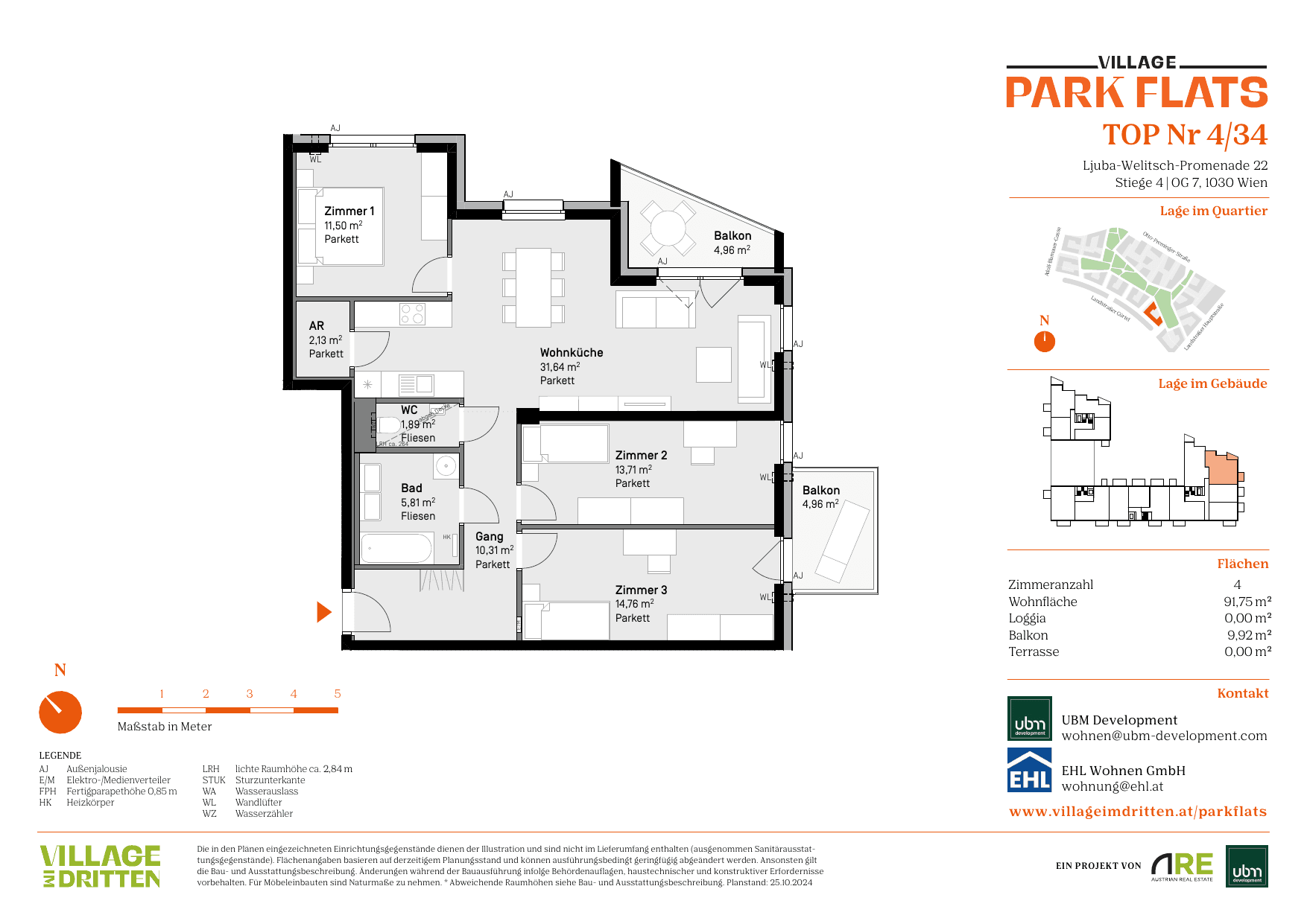 Grundriss Top 4/34 — Park Flats — 4 Zimmer — 91,8 m² — 7th floor — Grundriss 1/2
