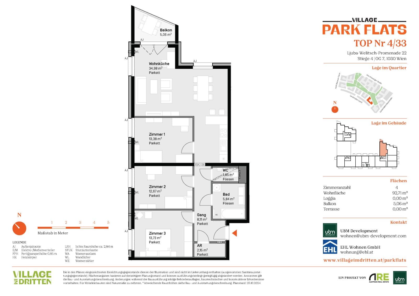 Grundriss Top 4/33 — Park Flats — 4 Zimmer — 92,7 m² — 7th floor — Grundriss 2/2