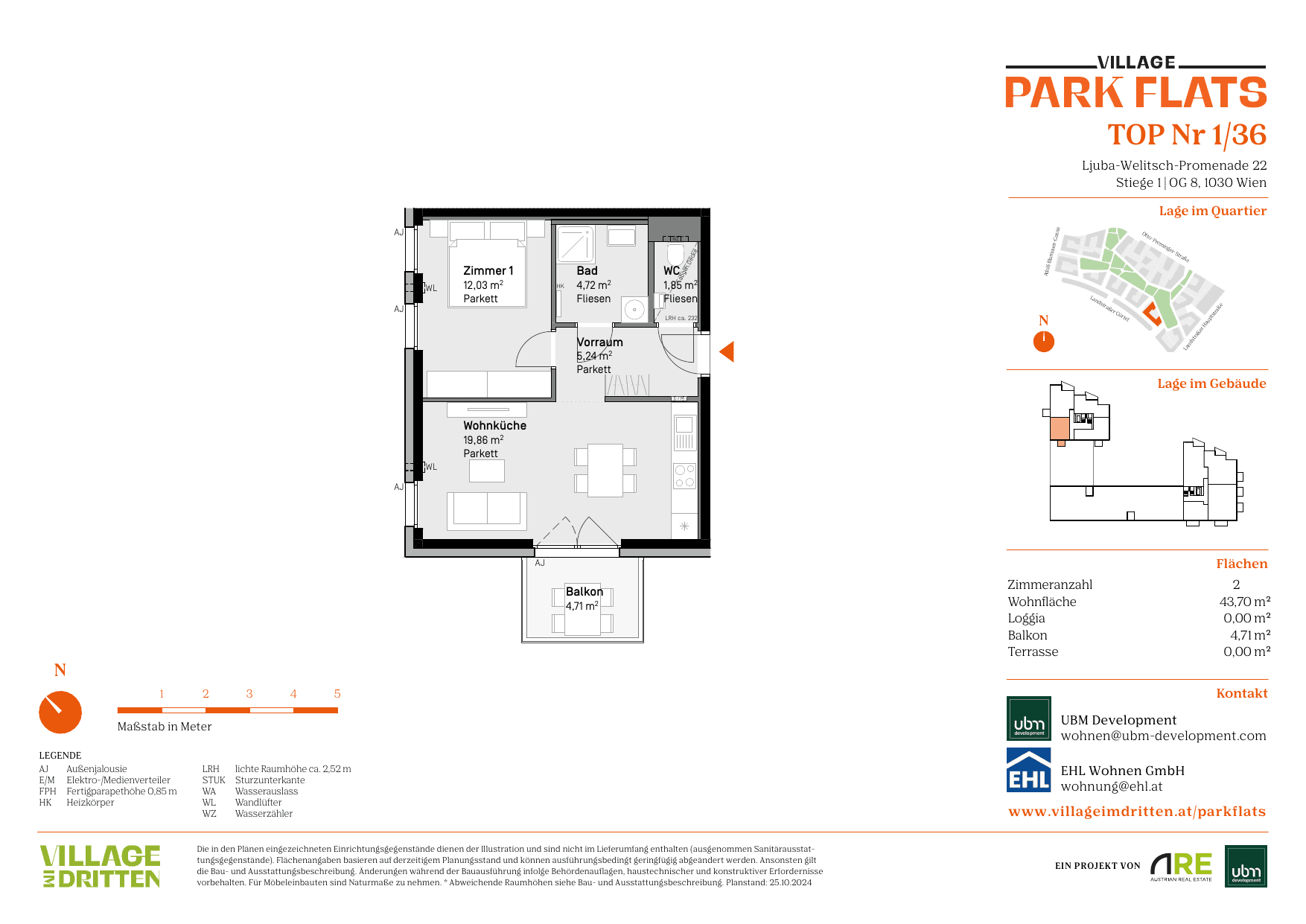 Grundriss Top 1/36 — Park Flats — 2 Zimmer — 43,7 m² — 8th floor