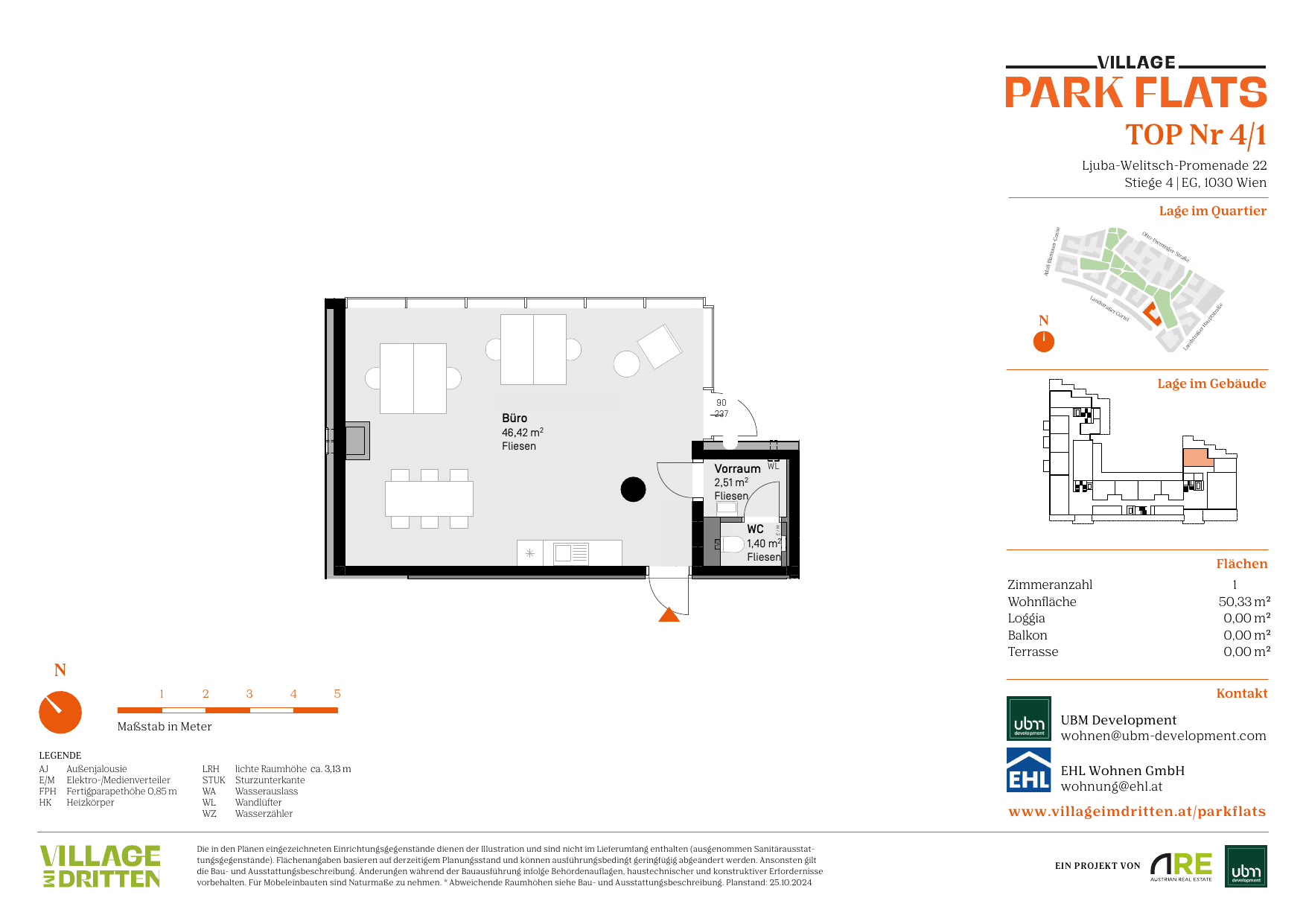 Grundriss Top 4/01 Büro — Park Flats — 1 Zimmer — 50,3 m² — Ground floor