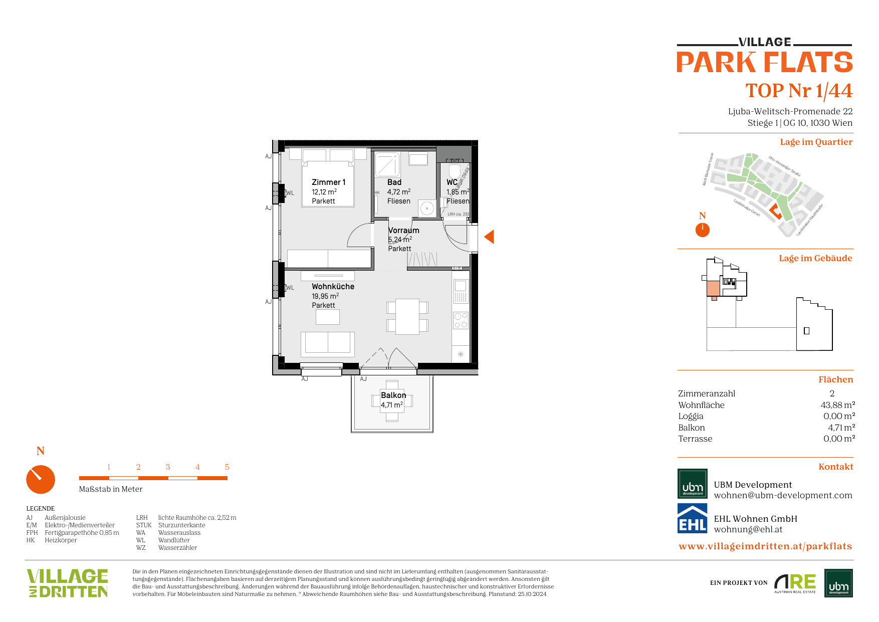 Grundriss Top 1/44 — Park Flats — 2 Zimmer — 43,9 m² — 10th floor
